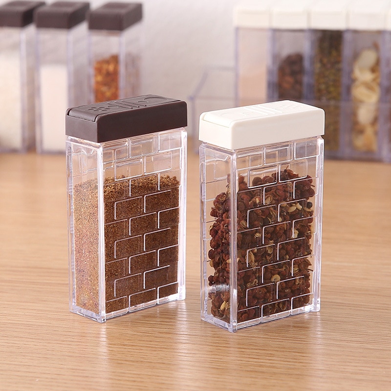 Caja organizadora de especias para cocina, tarros de sal y pimienta de PP, almacenamiento de especias, organización del hogar, 6 unids/set por juego