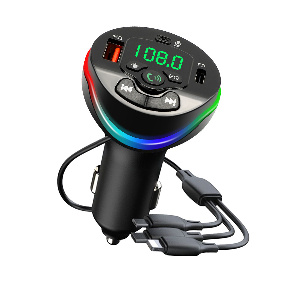 Carro transmissor fm bluetooth 5.0 kit carro mp3 modulador player receptor de áudio handsfree com 3 em 1 cabo carga acessórios do carro: Branco
