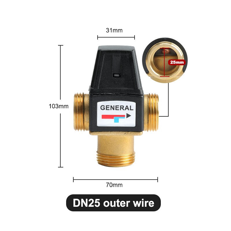 DN20/DN25 Solar Water Heater Valve 3-Way Brass Thermostatic Mixer Valve Male Female Thread Mixing Valve Accessories 3/4" 1": DN25-1