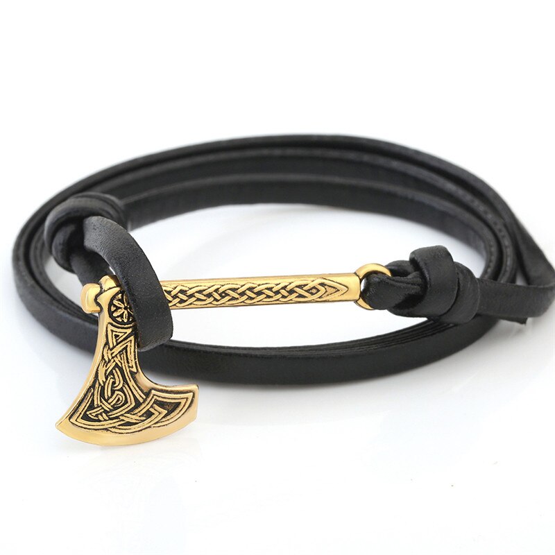 Dawapara hache de Perun amulette divinité slave du tonnerre et de la foudre dieu Perun Viking bijoux hommes Bracelets en cuir femmes: style 2 gold