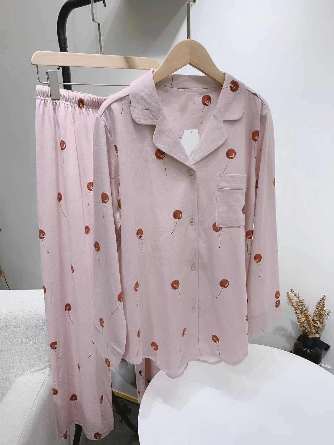 autumn cotton ladies long sleeve pajamas set, printed pajamas for women,comfortable home wear,loose ladies pajamas.sleepwear: Pink / S