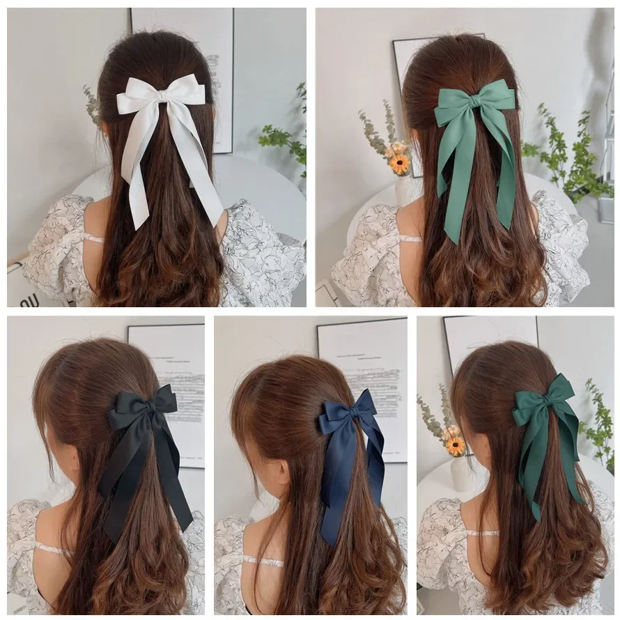 Horquilla con lazo para el pelo para mujer y niña, cinta de tela a la , pinzas para el pelo, lazo blanco y negro, Clip superior, accesorios para cabello femenino