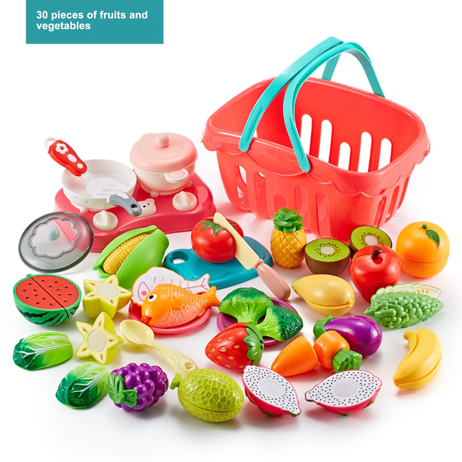Newest Kitchen Cutting Pretend Play Toys Cute Snacks Vegetables and Fruits Cooking Cut Toys for Boys and Girls: 30PCS