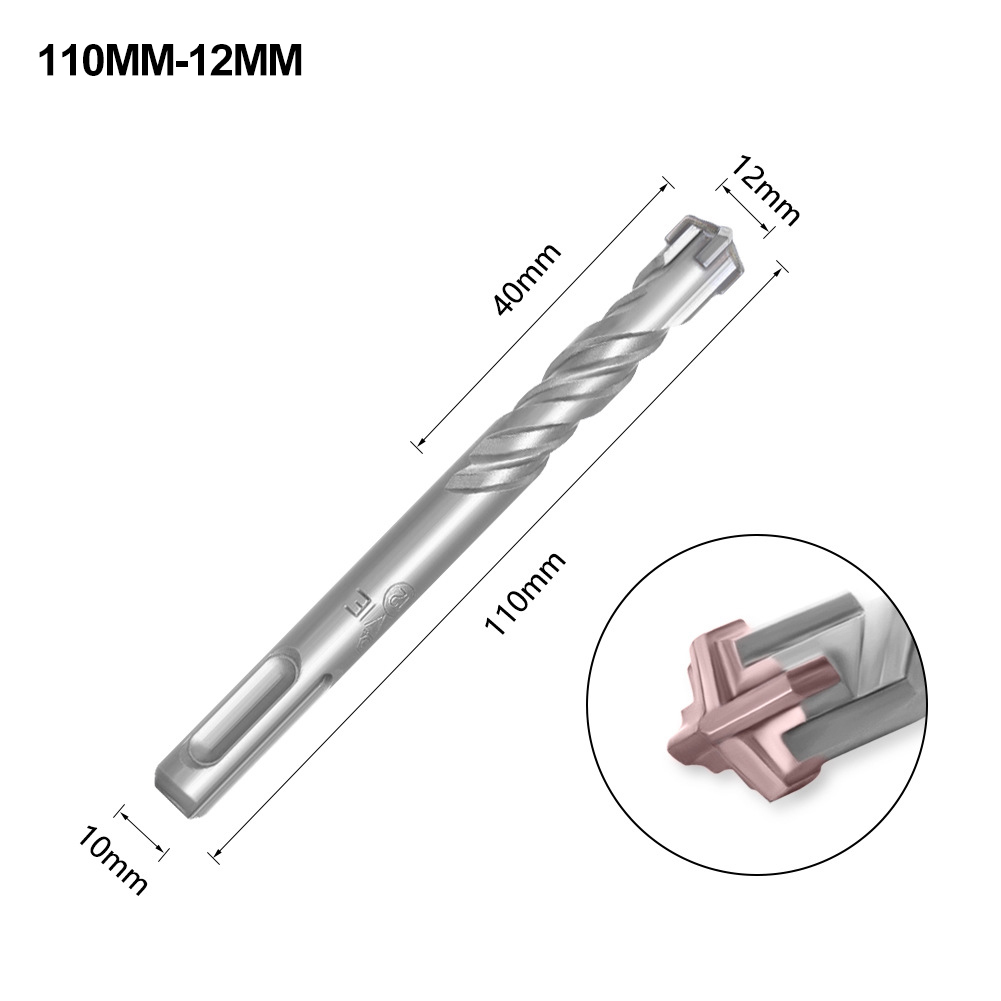 SDS Plus Drill Bit Concrete Cross Tips Bits 4 Cutters Ceramic Wall Brick Drilling Bits Electric Hammer Bits: WHITE