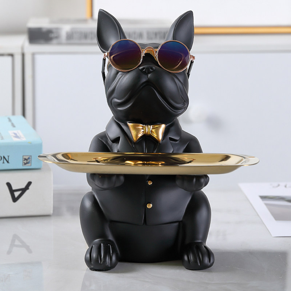 Estatua de perro de resina para decoración de sala de estar, escultura de perro, bandeja de mesa, adornos, estatuilla de Bulldog Francés para decoración de escritorio Interior del hogar: Verde