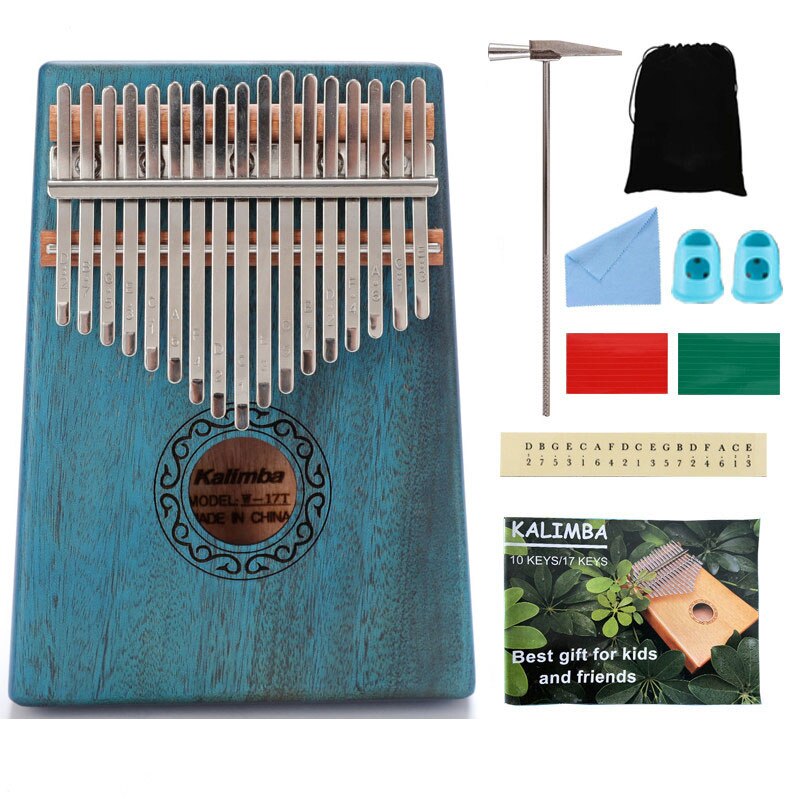 21 key kalimba acacia music instrument 17 keys finger thumb piano upgrade handguard musical 30 key machine: Blue 17 tone set A