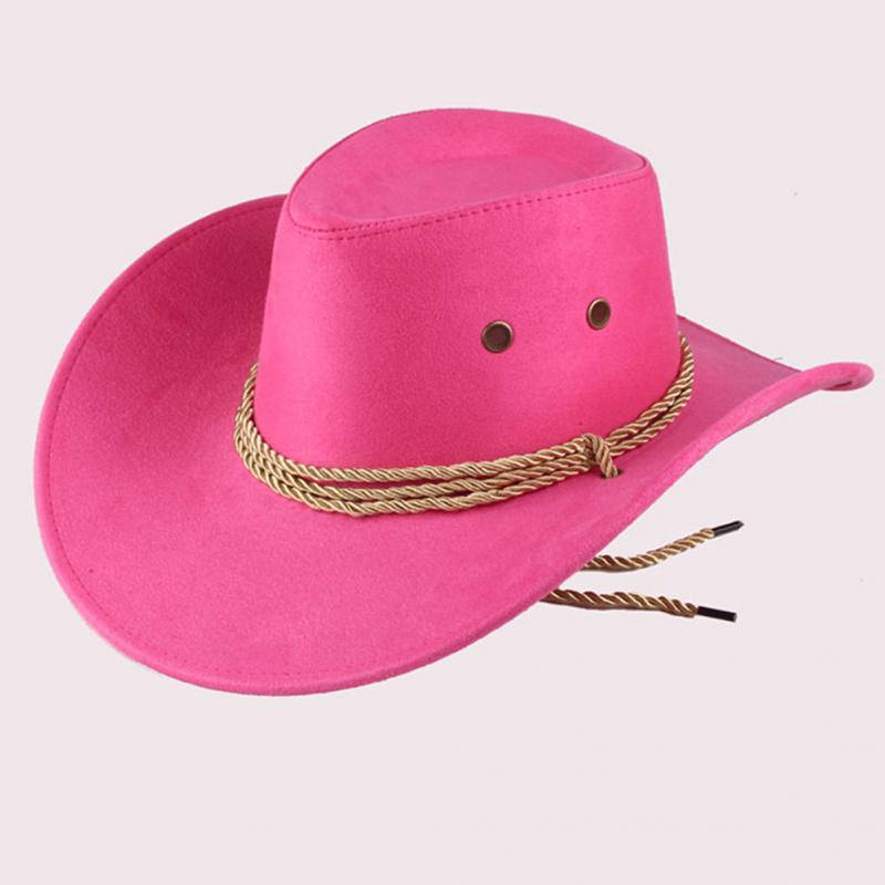 Western Sun Shield Unisex Cowboy Casual Artificial Leather Hat Wide Cowboy Hat: Rose red