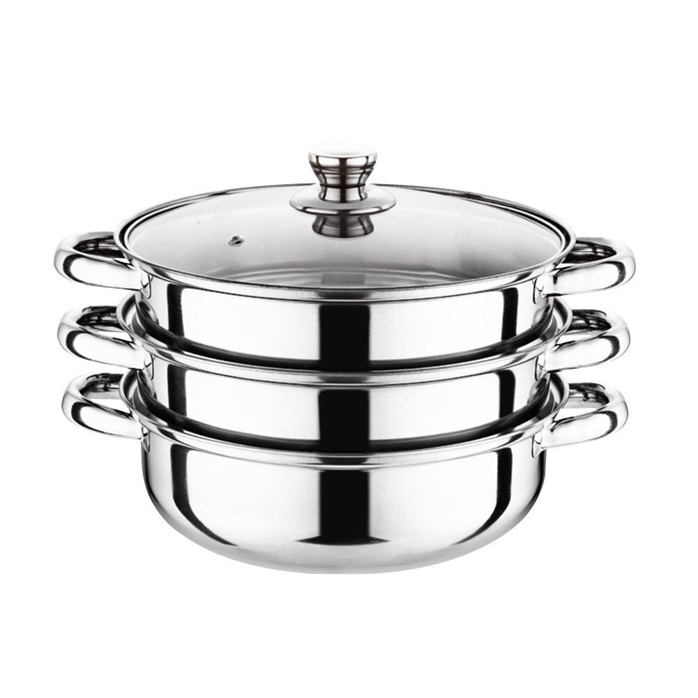 28cm Steamer Pot Large Easy Clean Dual Use Visual Cover Insulated With Handles 3 Tier Kitchen Home Stainless Steel Cookware