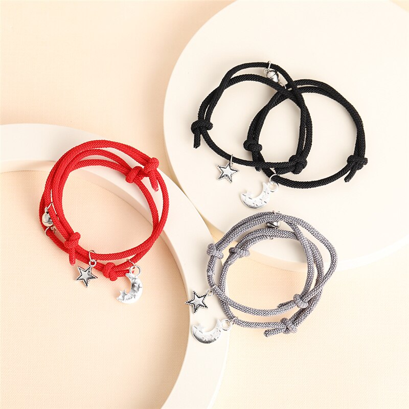 2 Pçs/set Casal Pulseira Ímã Bola Correspondência Pulseiras Amante Lua Estrelas Pulseira Magnética Pulseiras Da Amizade do Dia Dos Namorados