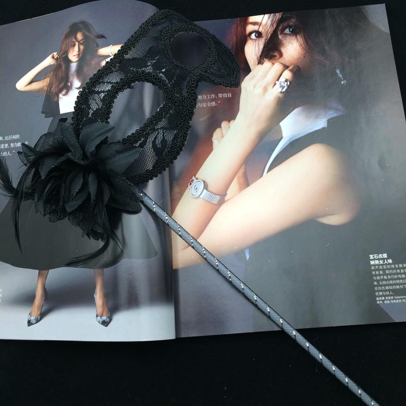 Venice Princess Masquerade Mask Handheld Side Flower Translucent Feather Lily Mask Flat Head Lace Handheld Mask