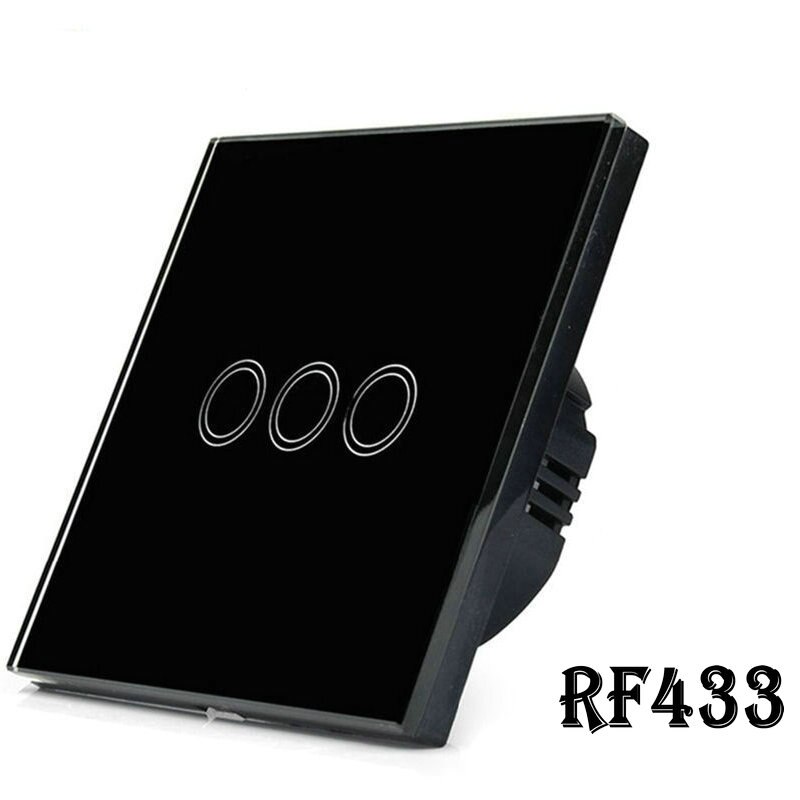 RF433 Remote Control Switch EU Standard 1/2/3 Gang Touch Wall Light Switch 220V White Crystal Glass RF Controller Switches: RF433 3 gang black