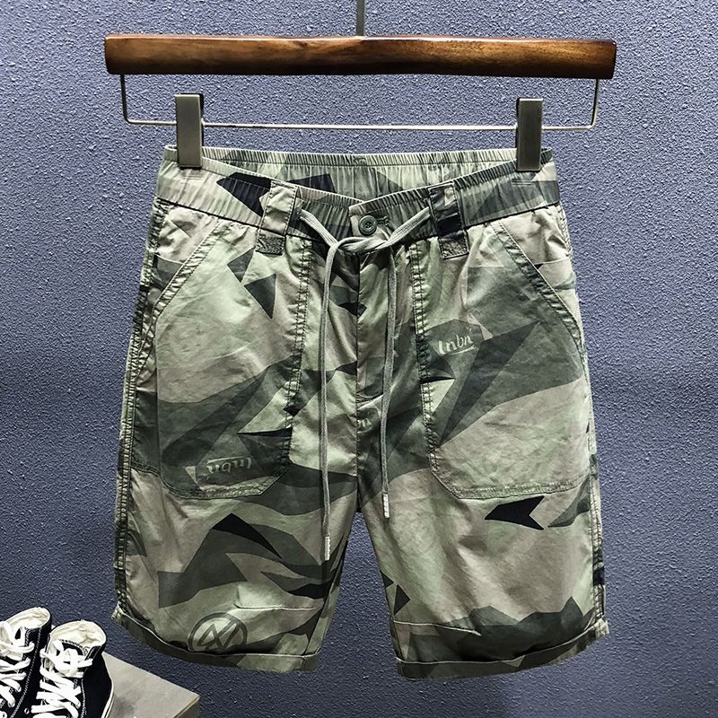 Calções de camuflagem fina de moda masculina marca de moda verão solto casual fifth pants moda masculina calções esportivos [terminado