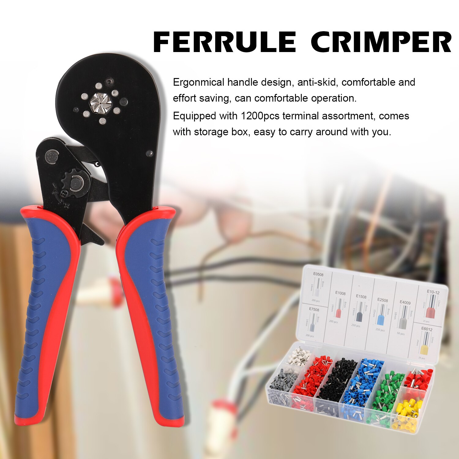 HSC8 16-6 0.08-16m㎡ Ferrule Crimping Tool Kit High Hardness Crimper Plier with1200pcs Wire Ferrules Crimp Ends Terminal