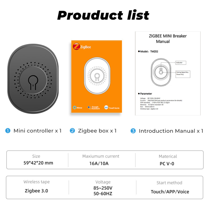 Interruptor inteligente Tuya Mini Zigbee, dispositivo de 16A, sin cable neutro, compatible con Control bidireccional, funciona con la aplicación Alexa, Google Home, Smart Life