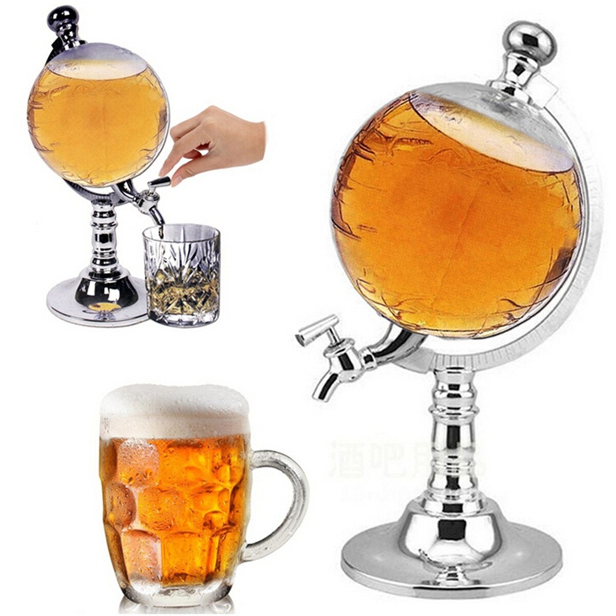 1000cc Globe Shaped Beverage Liquor Dispenser with Funnel Clear Drink Wine Beer Pump Decanter Tap Home Night Club Beer Tool