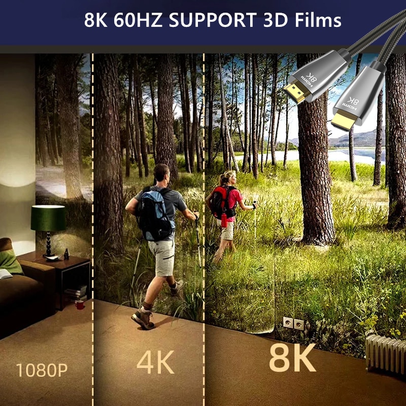 1m 2m 3m 8k 4k hdmi kabel 60hz v2.1 hdr højhastigheds 48 gbps til samsung lg sony tcl  ps5 ps4 splitter switch audio video 1080p 3d c
