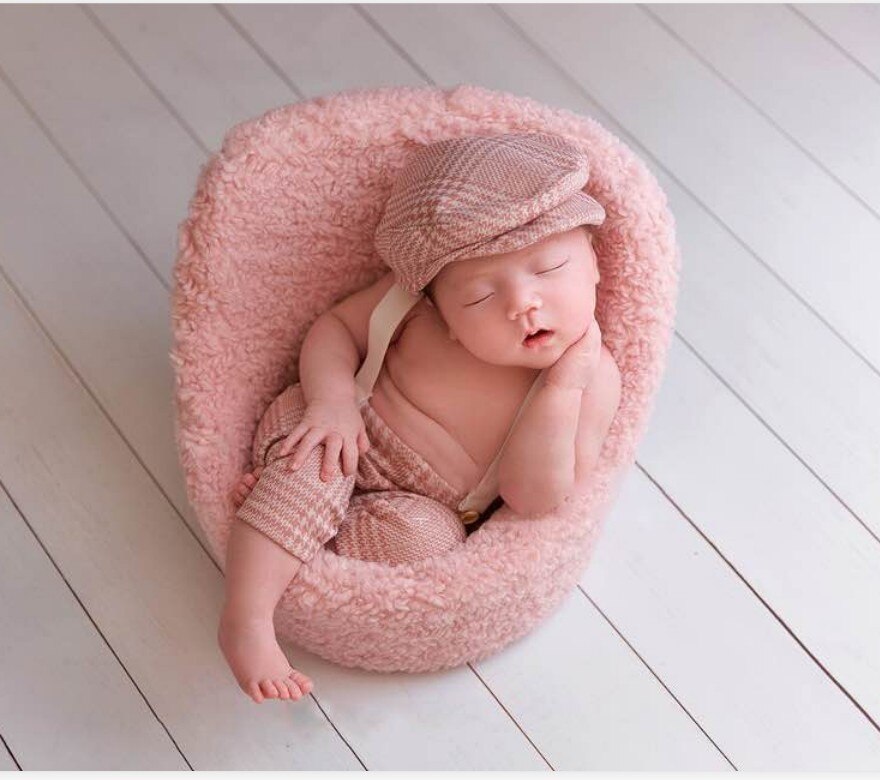 Jane Z Ann Newborn photography clothing props studio pictures taking gentlemen gray brown plaid outfits with hat: pink clothes only