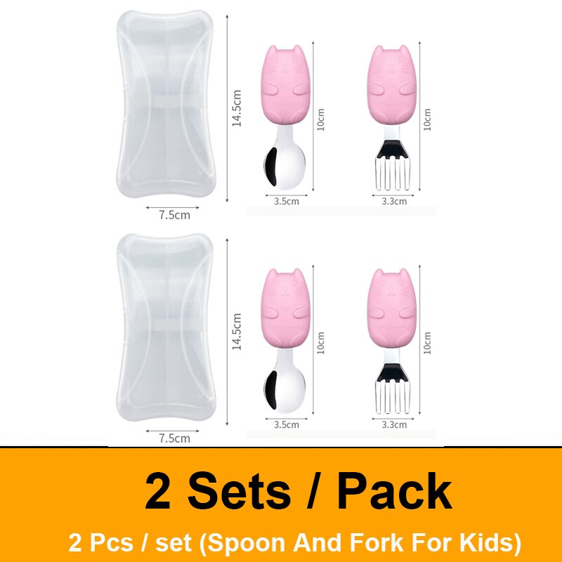 Spoon And Fork For Kids Children's Cutlery Set Cute Cartoon Metal spoons And Forks Stainless Steel Eco Friendly Kids Tableware: Pink 2 sets