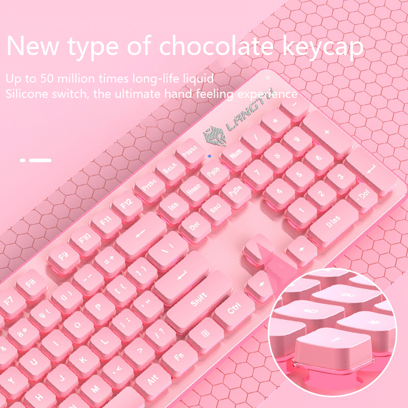 RGB Game Keyboard With Mouse Set Pink Mute Silent Film Cute Backlit Office Game Peripherals Suitable For Laptop