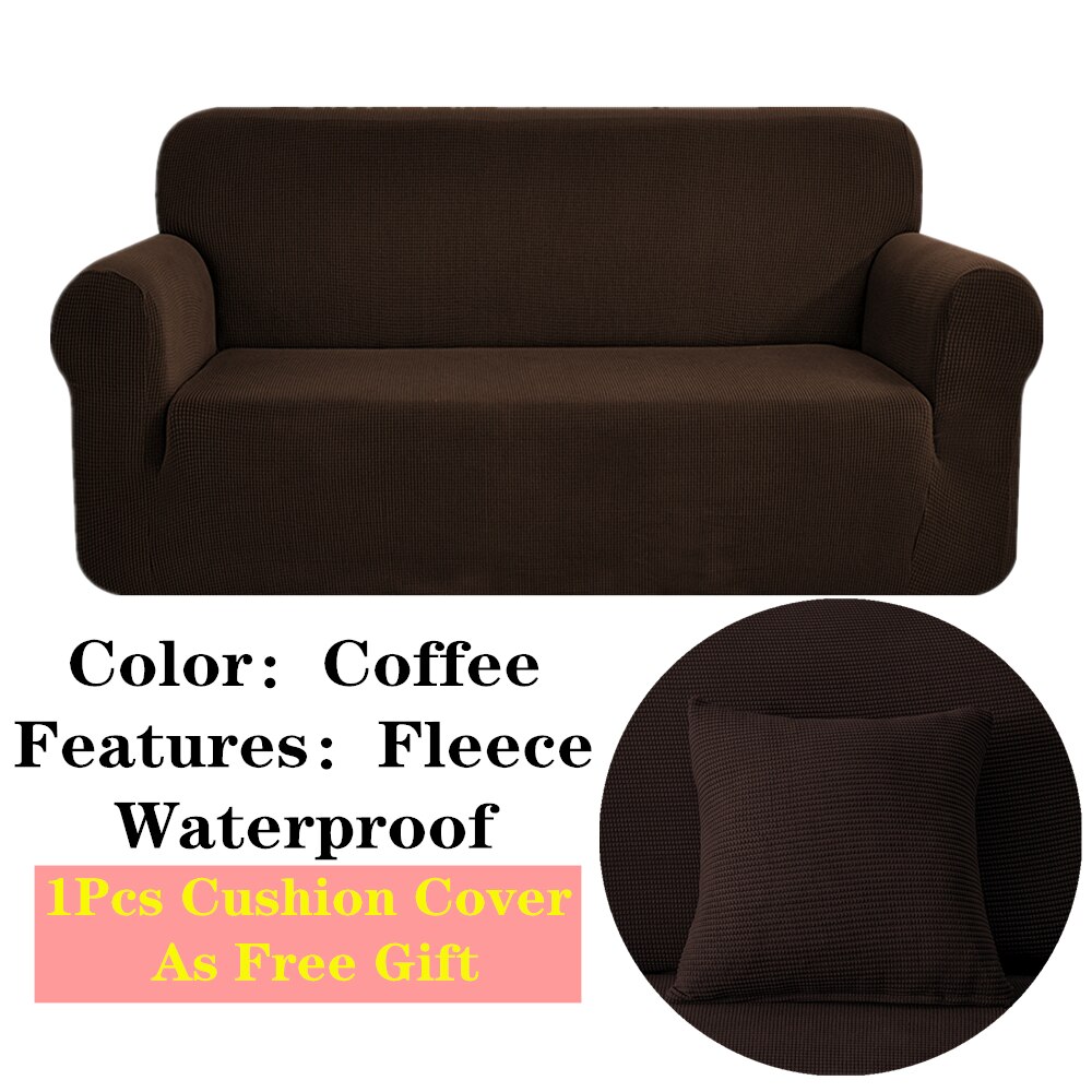 Premium waterafstotende bankhoes voor de woonkamer, huisdieren, baby, moderne stretch bankhoes, zachte fleece meubelbankhoes: Koffie / 4- zits 230-300cm