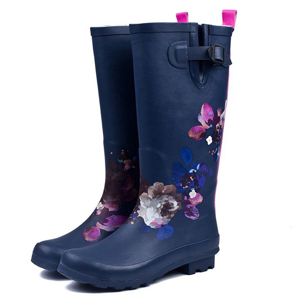 Womens Waterproof Rain Boots Full Length Floral Rubber Yard Garden Shoes Boots Midi Casual Soft Female Spring Boots: 6.5