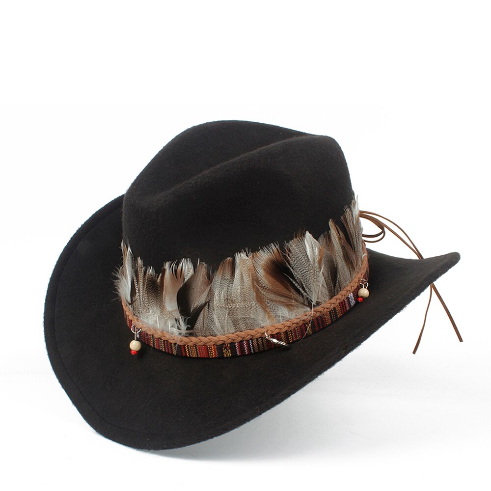 Sombrero de vaquero occidental de lana para niño y niña, Sombrero de cuero con agujeros, Outblack, Sombrero de Jazz para Hombre