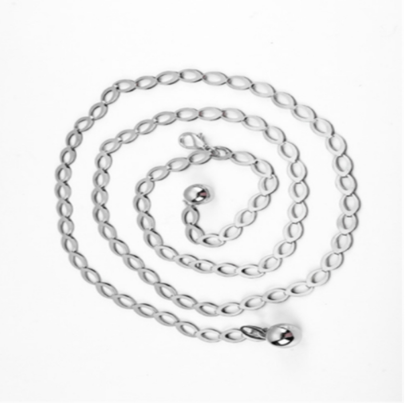 Cadena de cintura con colgante de bola de Metal para mujer, cinturón fino, faja larga de Color dorado y plateado, correa femenina para vestido, falda, pretina decorativa