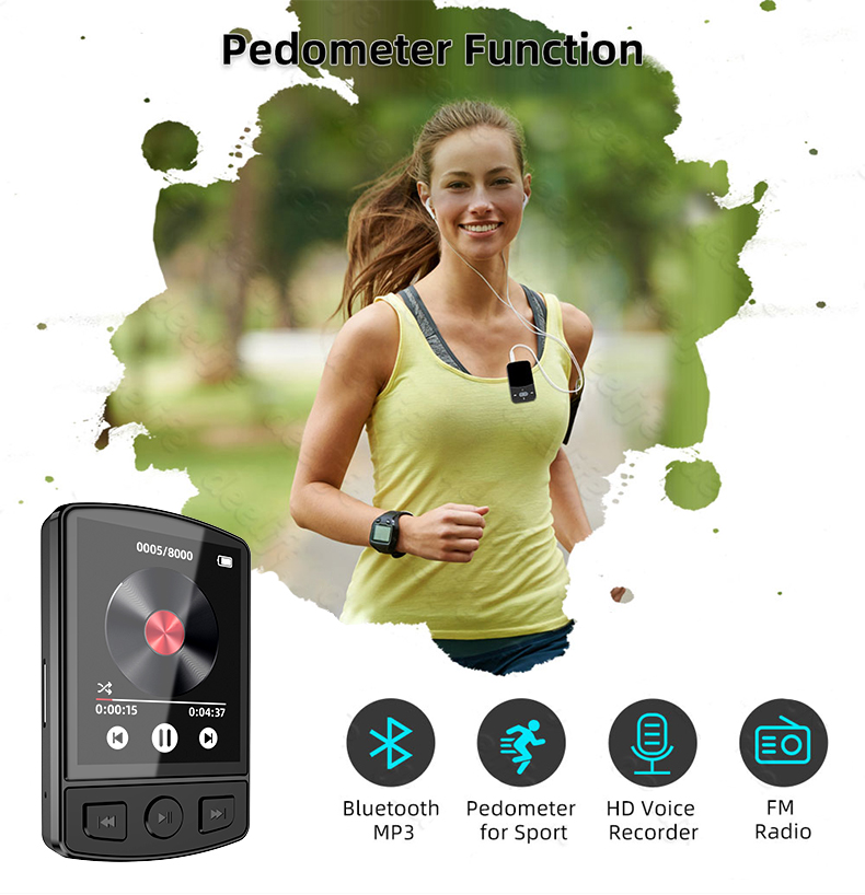 MP3-Player Tragbarer Sport-Clip Walkman HiFi-Sound Bluetooth-kompatibel 5.0 Student Walkman 1,8-Zoll-Bildschirm mit FM-Radio E-Book