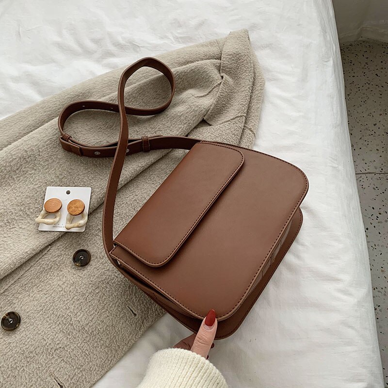Moyen femmes sac bonne en cuir PU sacs à bandoulière pour les femmes minimaliste femme luxe sac à bandoulière Bolsa Feminina: Marron