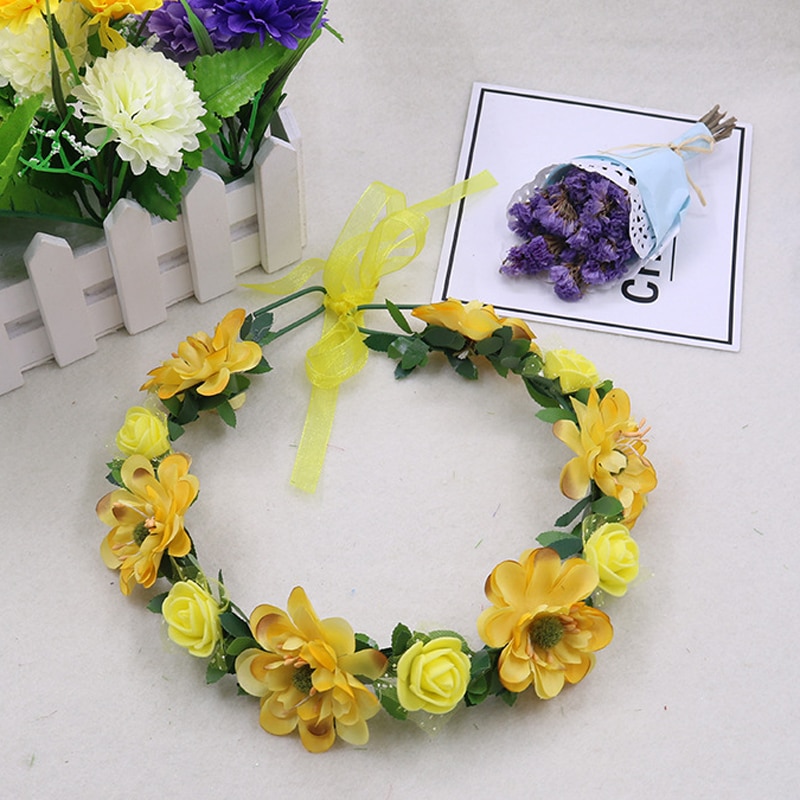 Corona de corona de flores para niña, diadema Floral para niña, accesorios para la cabeza para dama de honor, Tiara para decoración de fotos