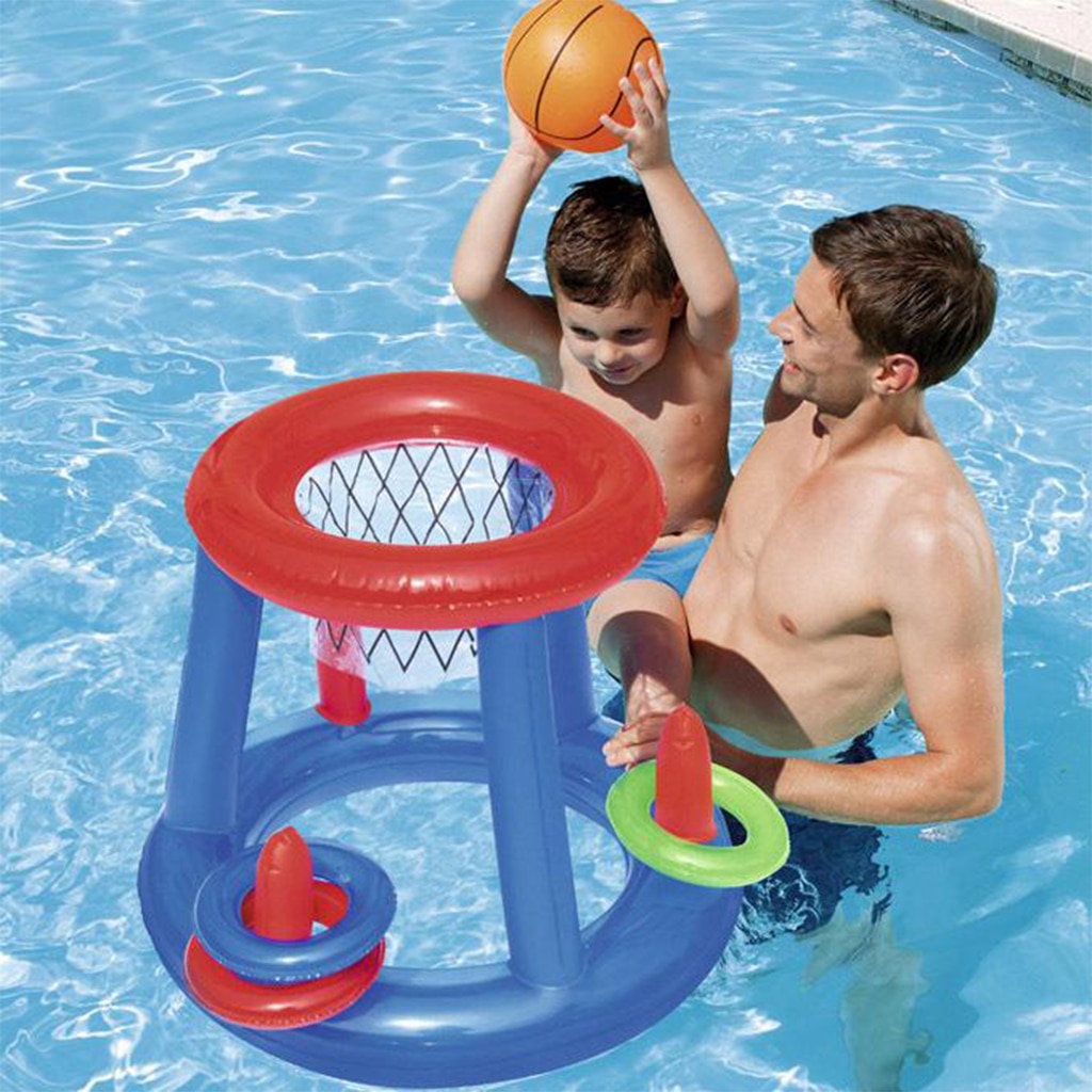 Holdbar oppustelig basketball hoop flydende kaste kaste bolde sommer sjovt legetøj