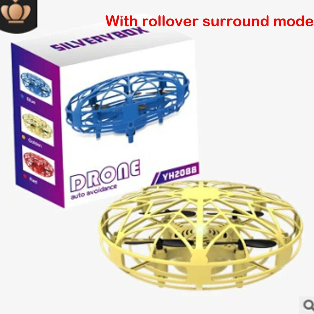 Mini Drone Quad Induction Levitation UFO LED Light USB Charging Kids Toy RC Airplanes: Gold Style 2