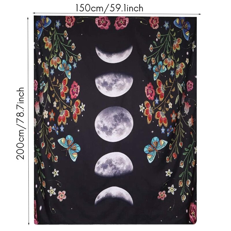 Moonlit Garden Tapestry Moon Phase Floral Tapestry... – Grandado