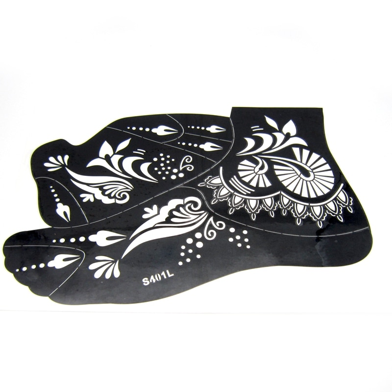 Plantillas de tatuaje de Henna para pies, 1 pieza, para pintura corporal, aerógrafo grande con purpurina de flores, plantillas de tatuaje de pies, ehndi, 24x16,5 cm