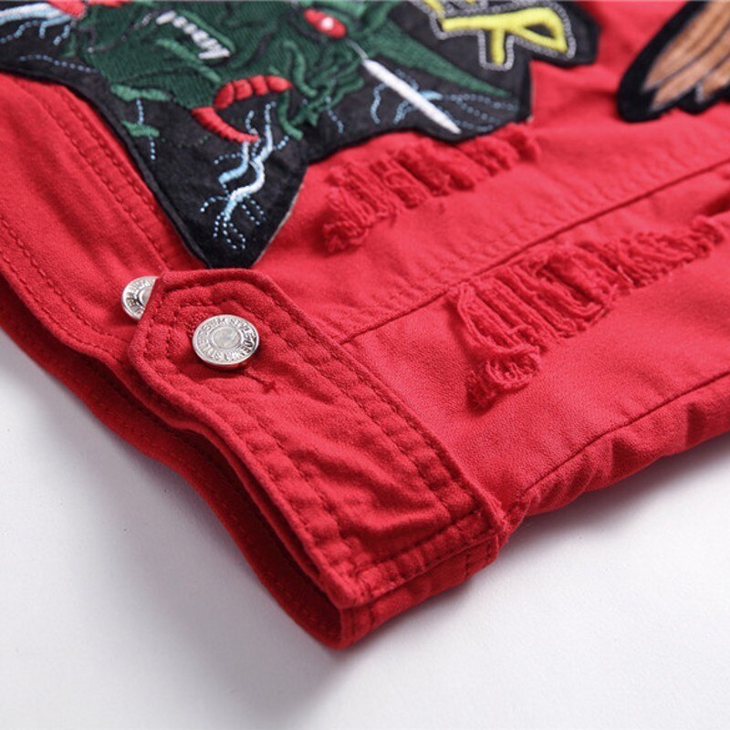 Chalecos para hombre verano coreana ajustado chaleco sin mangas para hombre bordado Floral cuello vuelto vaquero chaleco rojo