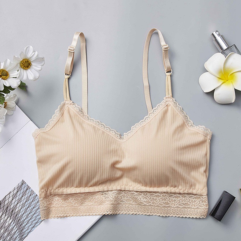 Dames crop top met voorgevormde bh-bandjes, tube tops, mooie rug, kanten bloemen, voorgevormde bh's