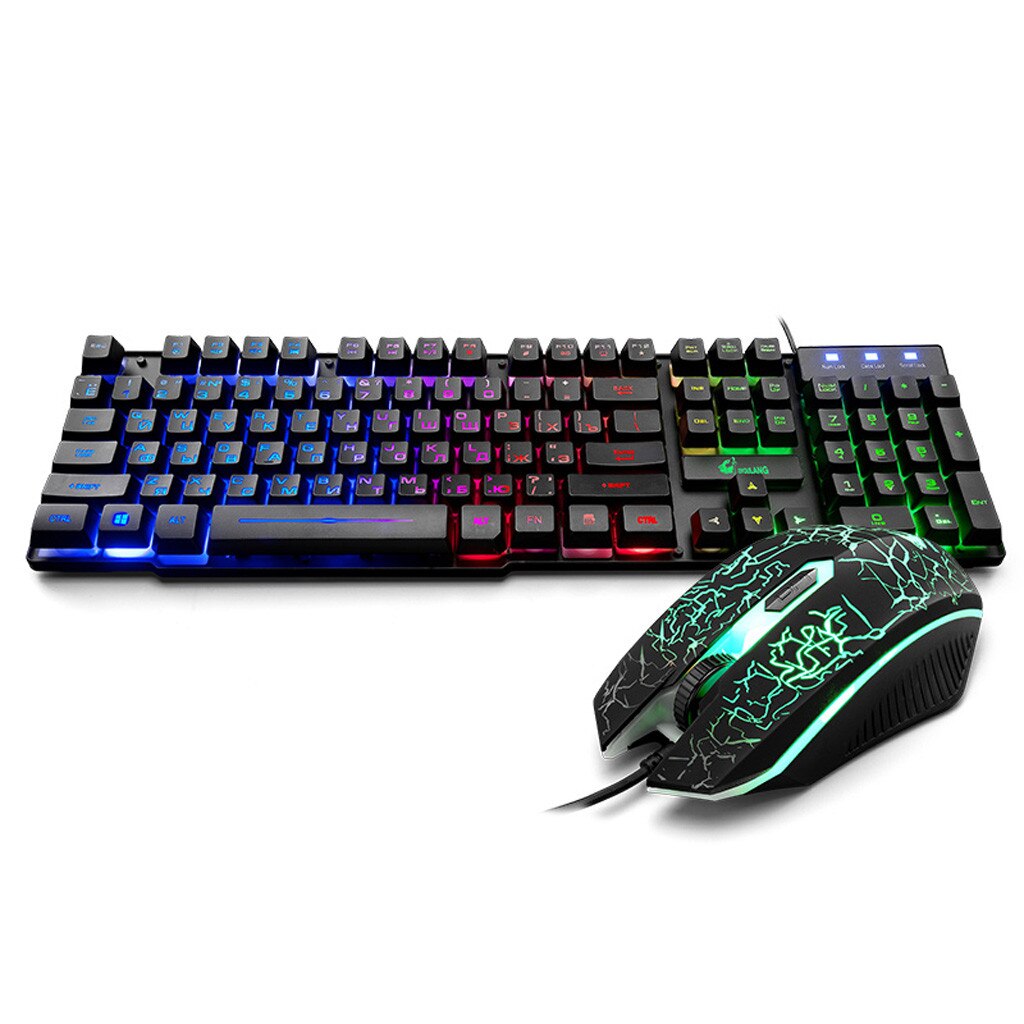 Wired Gaming 104 Keyboard T5 Rainbow Backlight Usb Ergonomic Gaming English Russian Keyboard And Mouse Set for PC Laptop