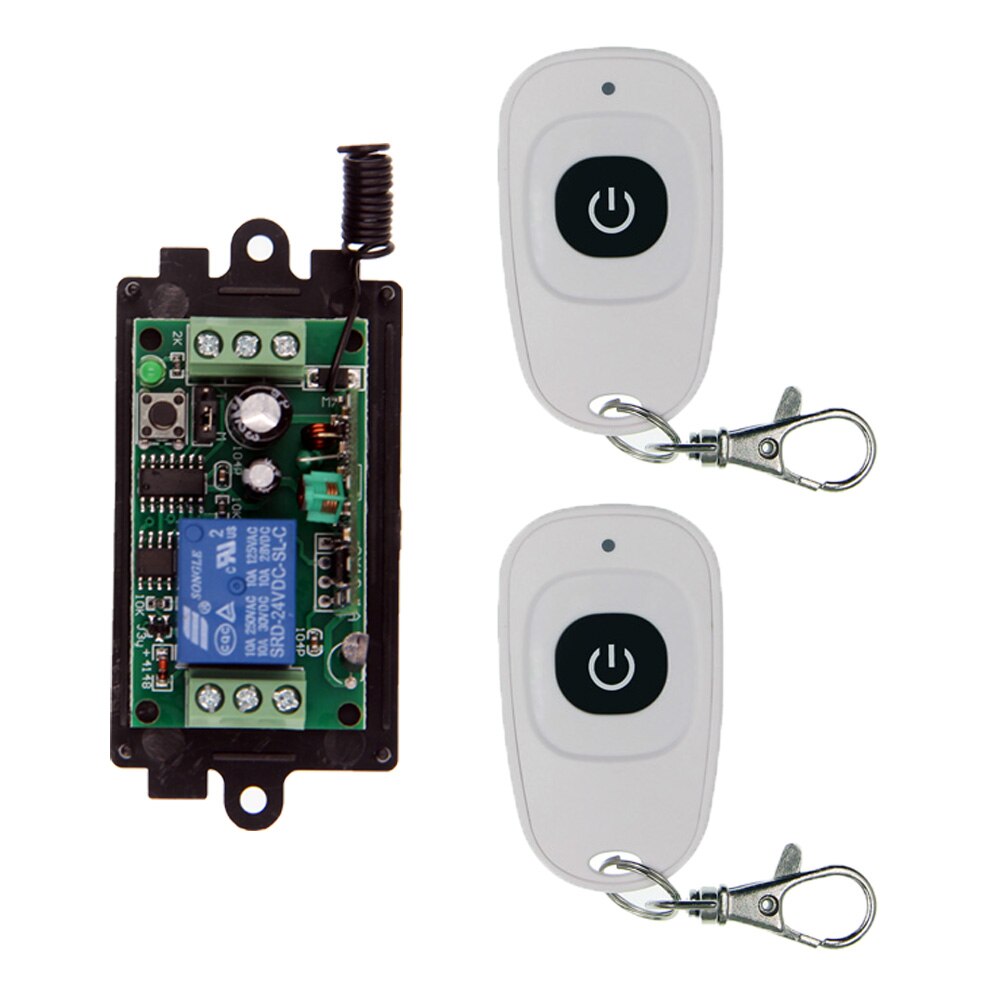 Dc 9v 12v 24v 1 ch 1ch rf trådløs fjernbetjening switch system, sender + modtager med en knap ,315 / 433 mhz: 2 / 24v / 433 mhz