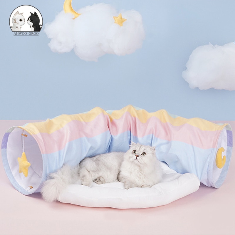 Rainbow Cat Tunnel Cat bed Toy Funny Pet 2 Play Tubes Balls Collapsible Kitten Toys Puppy Ferrets Rabbit Play Dog Tunnel Tubes