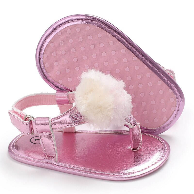 Baby flickor sommar andas rund fluff dekoration skor anti-halk flip flop nyfödd sandaler 0-18m