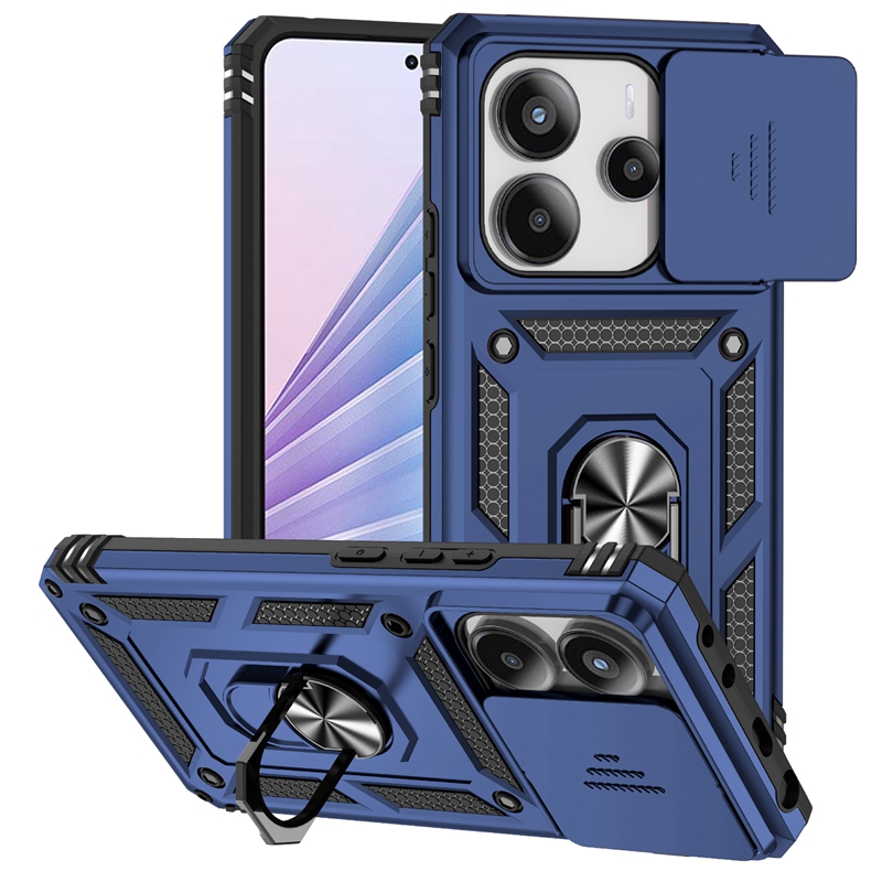 Para Xiaomi Redmi Note 14 4G funda con soporte de anillo armadura a prueba de golpes Coque para Redmy Note14 4G cubierta protectora de lente: Negro