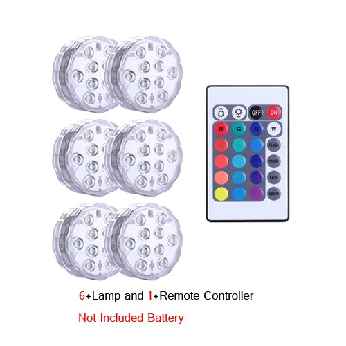 Tauch LED-leuchten Unterwasser Licht Wasserdicht Batterie Betrieben Fernbedienung kabellos10LED RGB Badewanne Schwimmbad Vase Lampe: 6 Lampe 1Regler