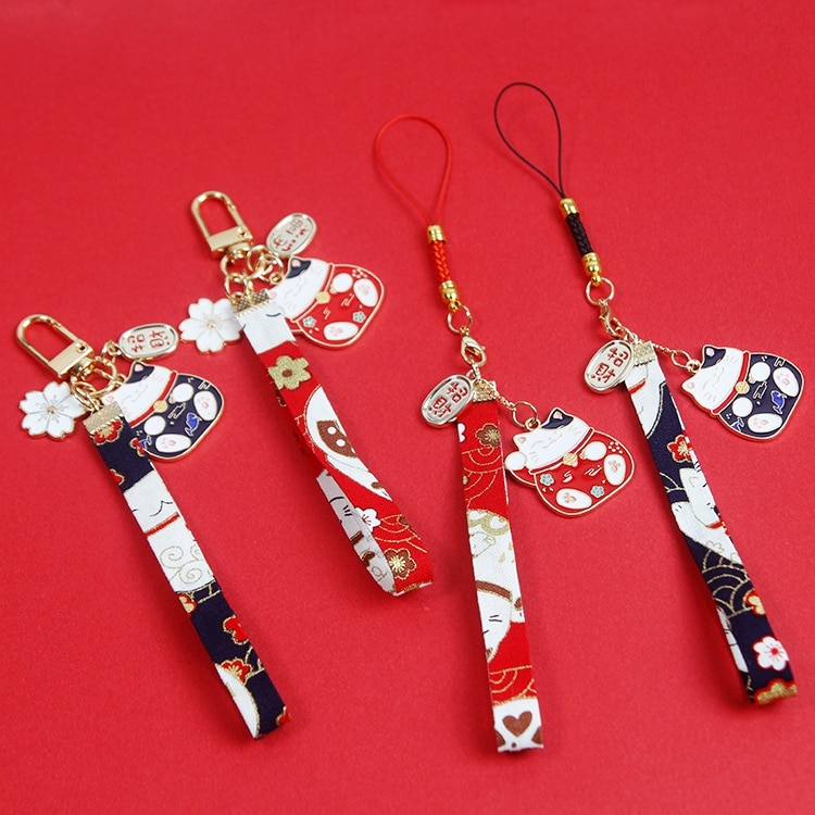Japanese Smart phone Strap Lanyards for iPhone Samsung Keys Decoration Lucky Cat Mobile Phone Strap Rope Phone Charm