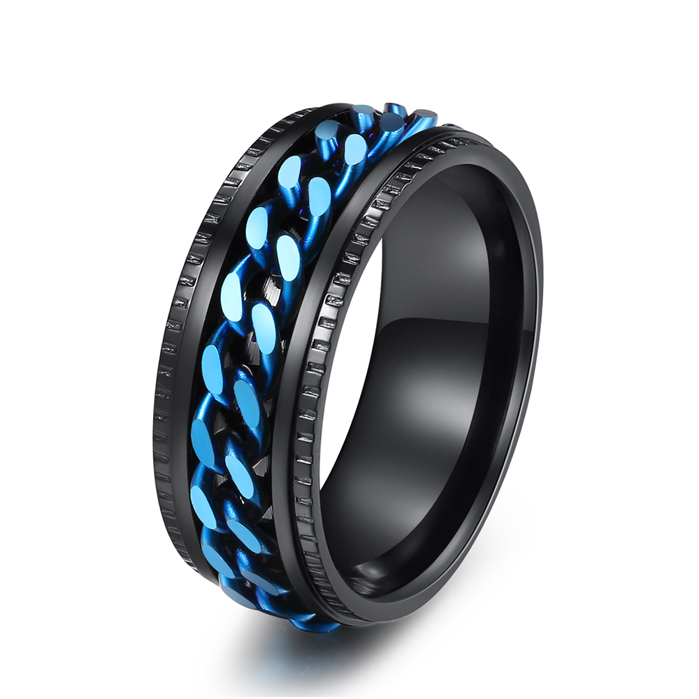 Mens Spinner Rings, Figit Rings for Anxiety, Stainless Steel Ring, Gold Plated Rotatable Cuban Link Chain Pinky Ring, Thumb Ring