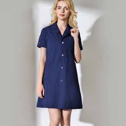 Koreaanse versie van witte jas artsen dragen korte mouwen schoonheidssalon uniform tandartsen medische plastic ziekenhuis huid management: Blauw / S