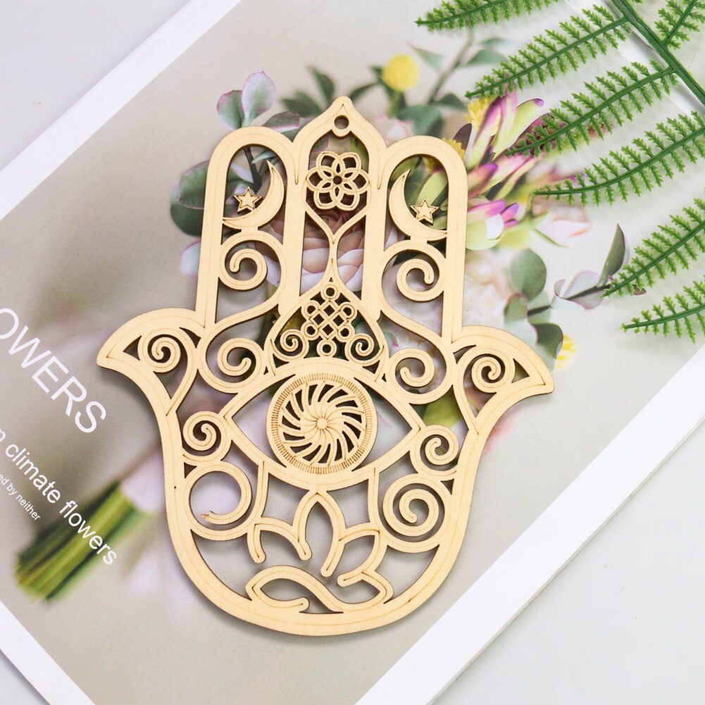 Træ geometrisk mønster vægophæng kunsthåndværk fatima hånd onde øje log ornamenter meditation yoga healing hjem vægdekoration