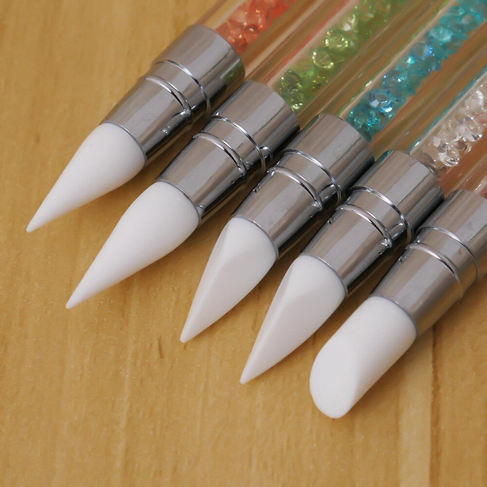 Brochas para uñas de diamantes de imitación, pincel de silicona para uñas con mango acrílico, herramientas para pinceles para uñas