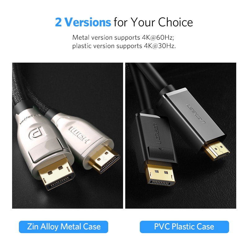 Ugreen Displayport to HDMI Cable 4K 60Hz DP to HDMI 2.0 Adapter For Projector GTX 1060 Lenovo Laptop Display Port HDMI Cable