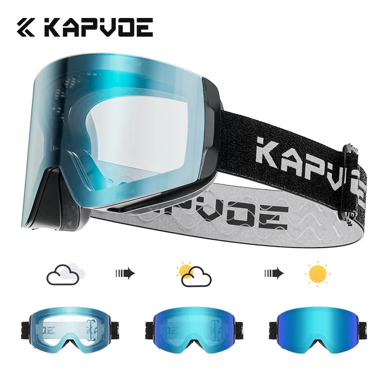 KAPVOE Photochromic Outdoor Sport Ski Snowboard Goggle Men UV400 Protection Women Glasses Magnetic Attraction Skiing Goggles: black
