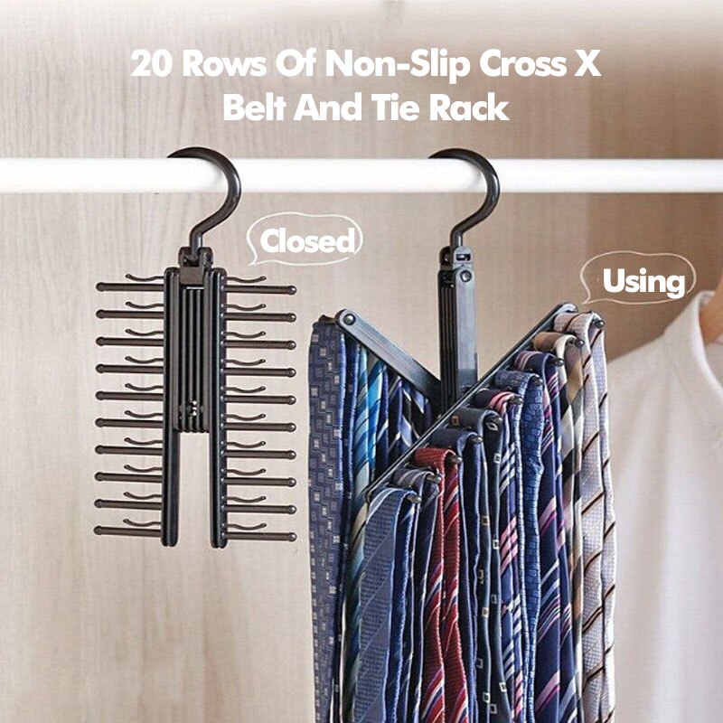 Rotating Tie Rack Adjustable 20 Rows Of Non-Slip Cross X Belt And Tie Rack Closet Organizer Rotating Tie Hanger